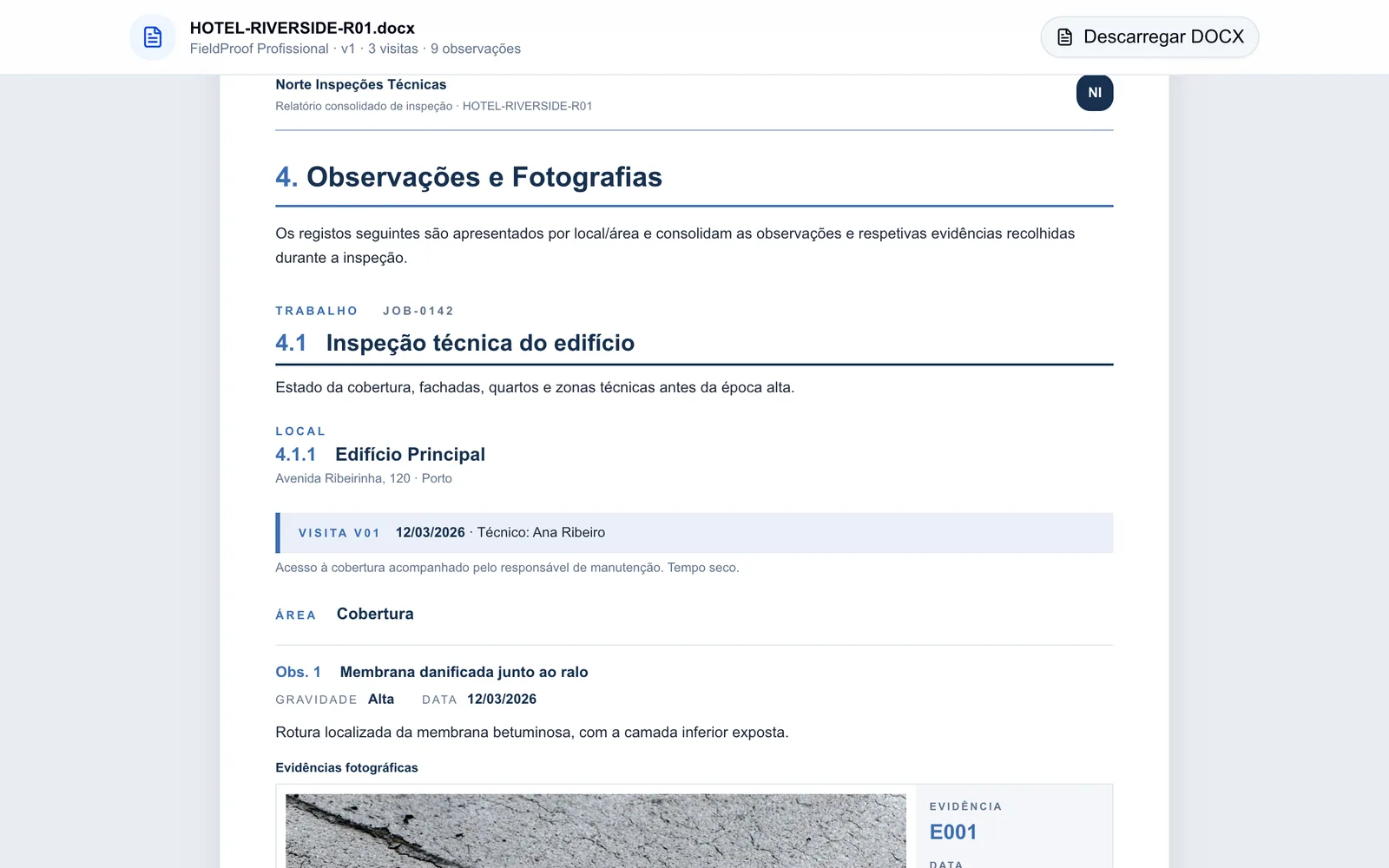 Um relatório Word profissional, com o âmbito que escolher.