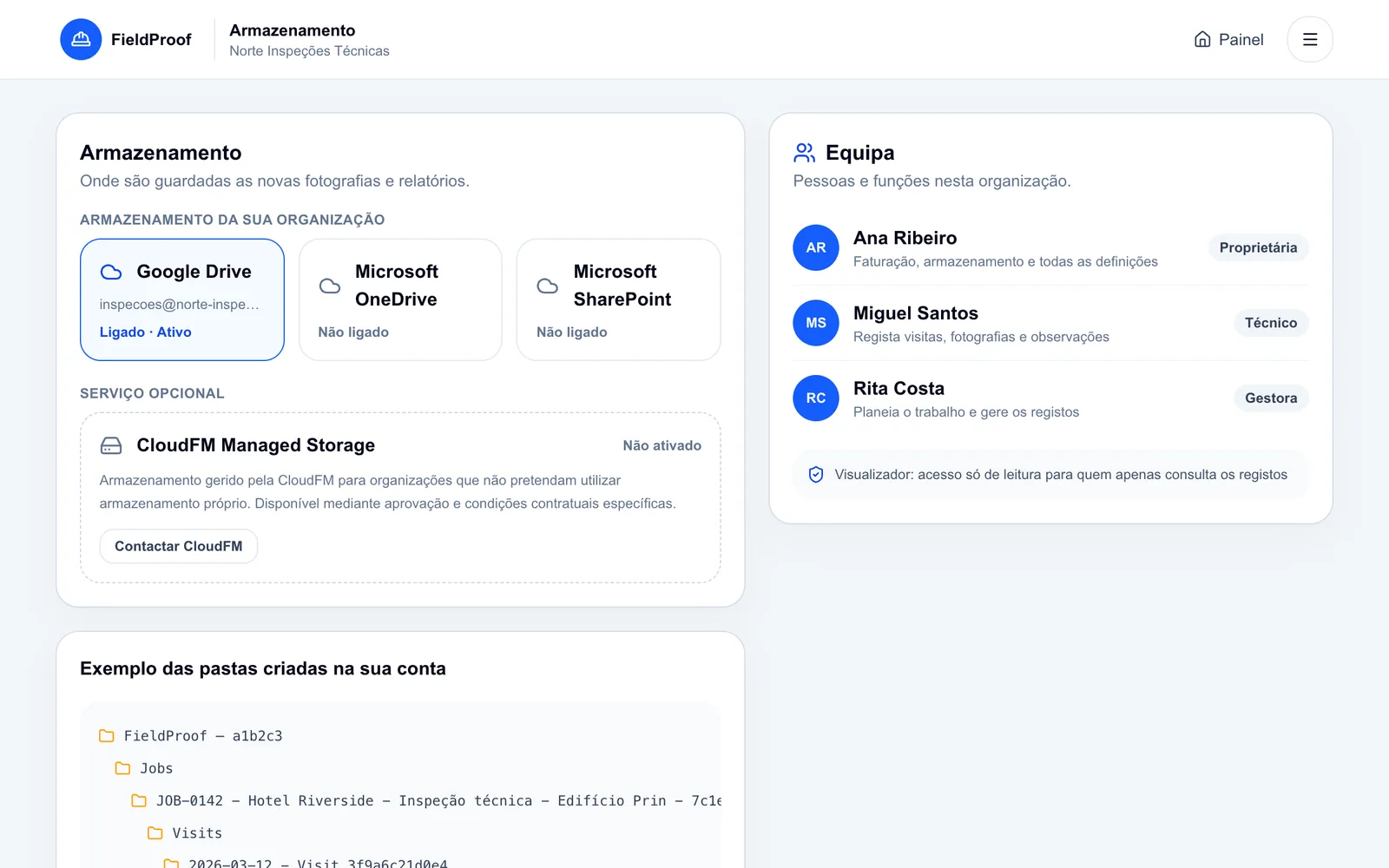 Os ficheiros ficam onde a sua organização já trabalha.